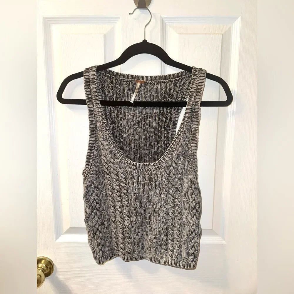 Free People Charcoal Cable Knit Top